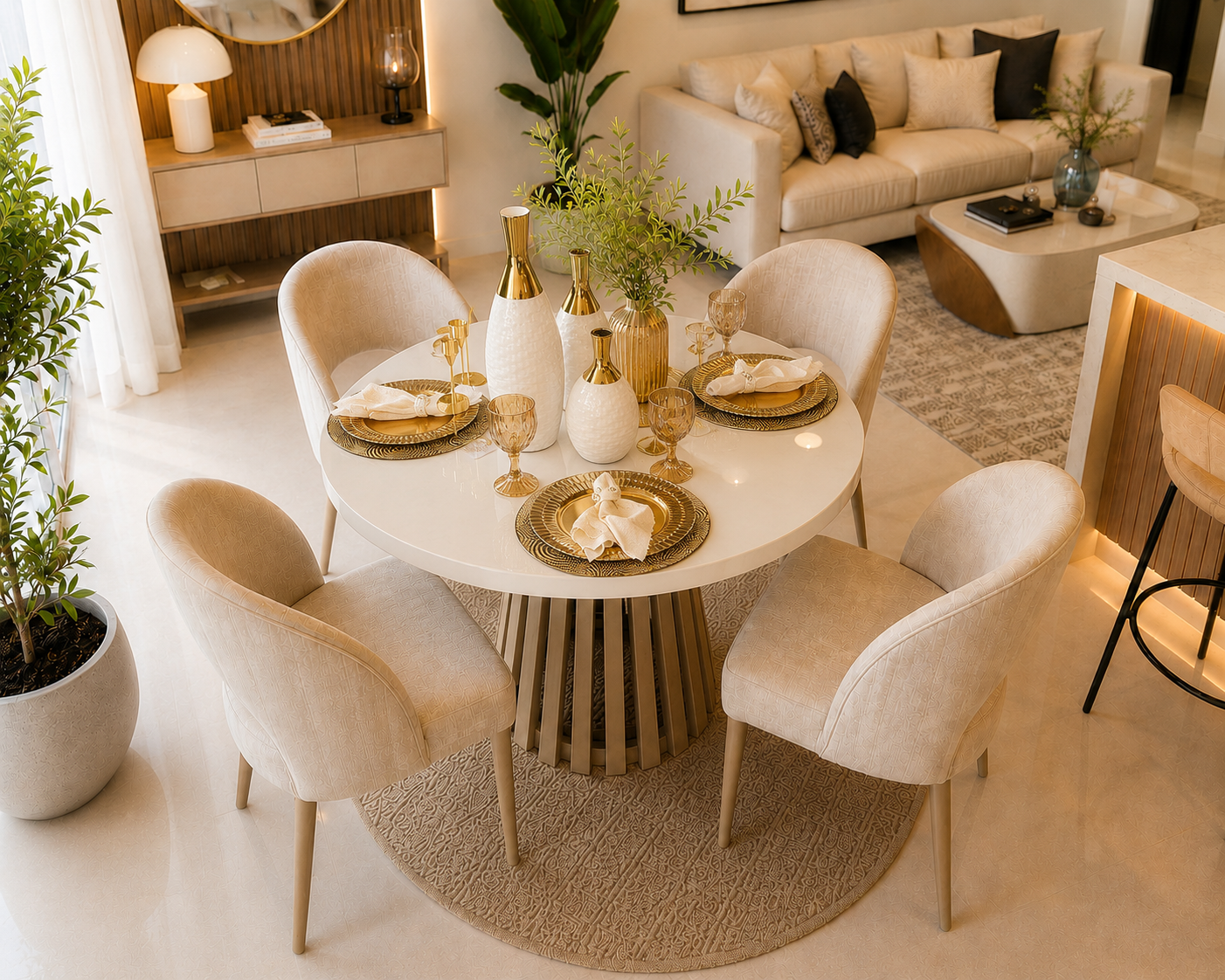 Comedor Nórdico Media Luna (4 Puestos) | Sofisticación, Resistencia y Diseño Exclusivo