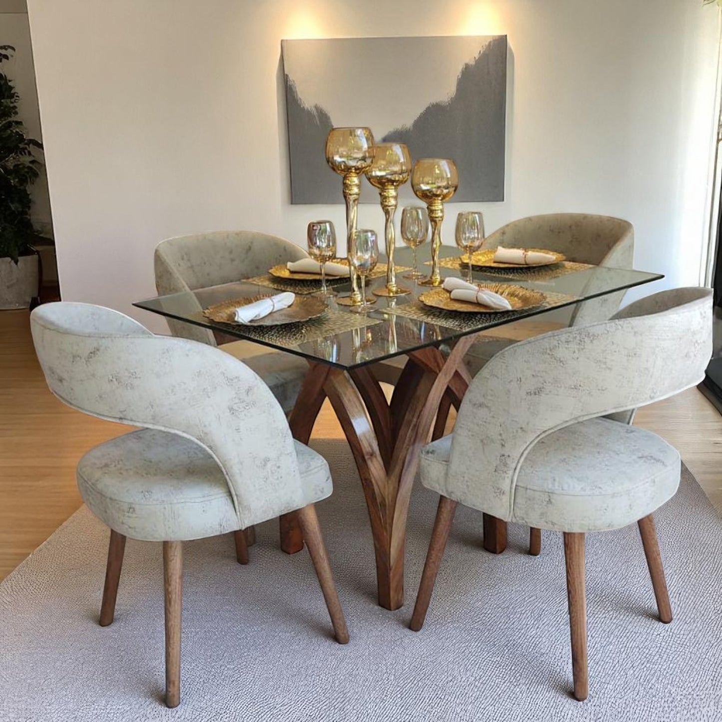 Comedor Grecia con Mesa Estrella – Sofisticación Nórdica y Diseño Escultural