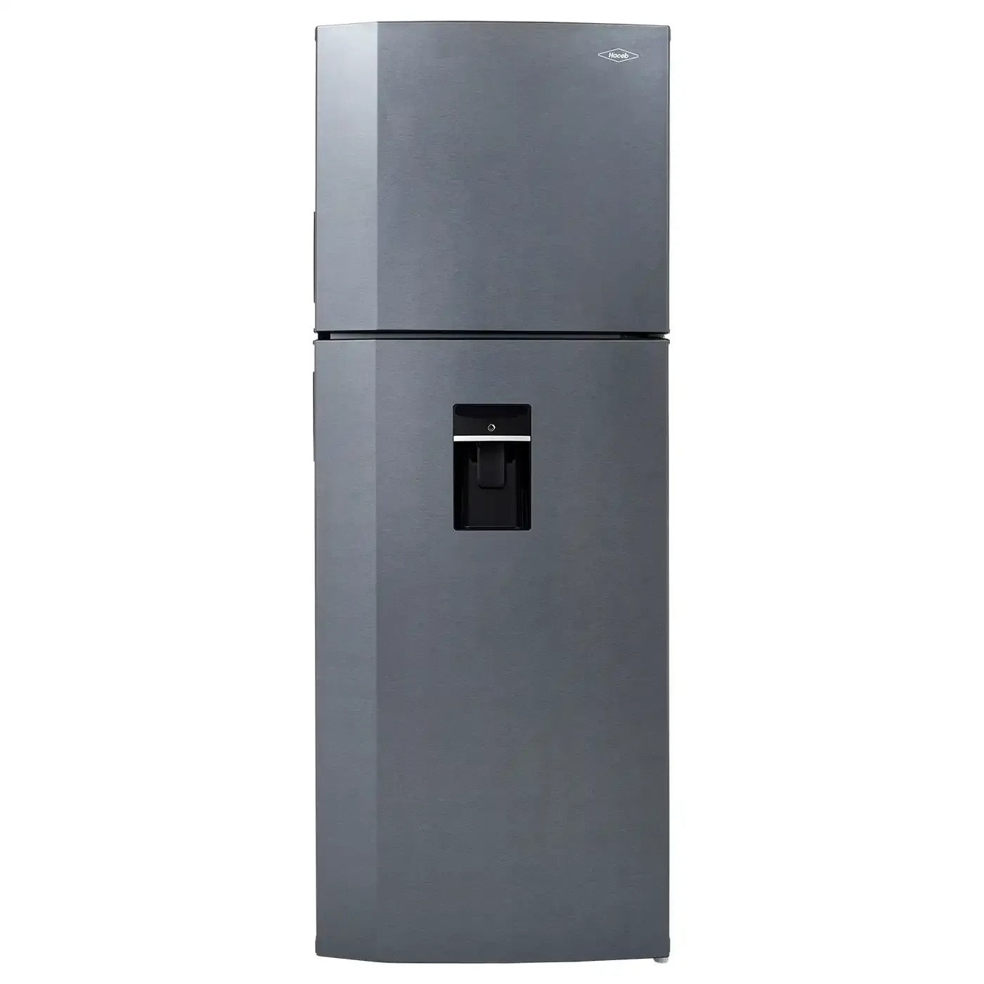 Nevera HACEB No frost Congelador Superior 428 litros N448 Manija Integrada Dispensador de Agua Gris Titanio