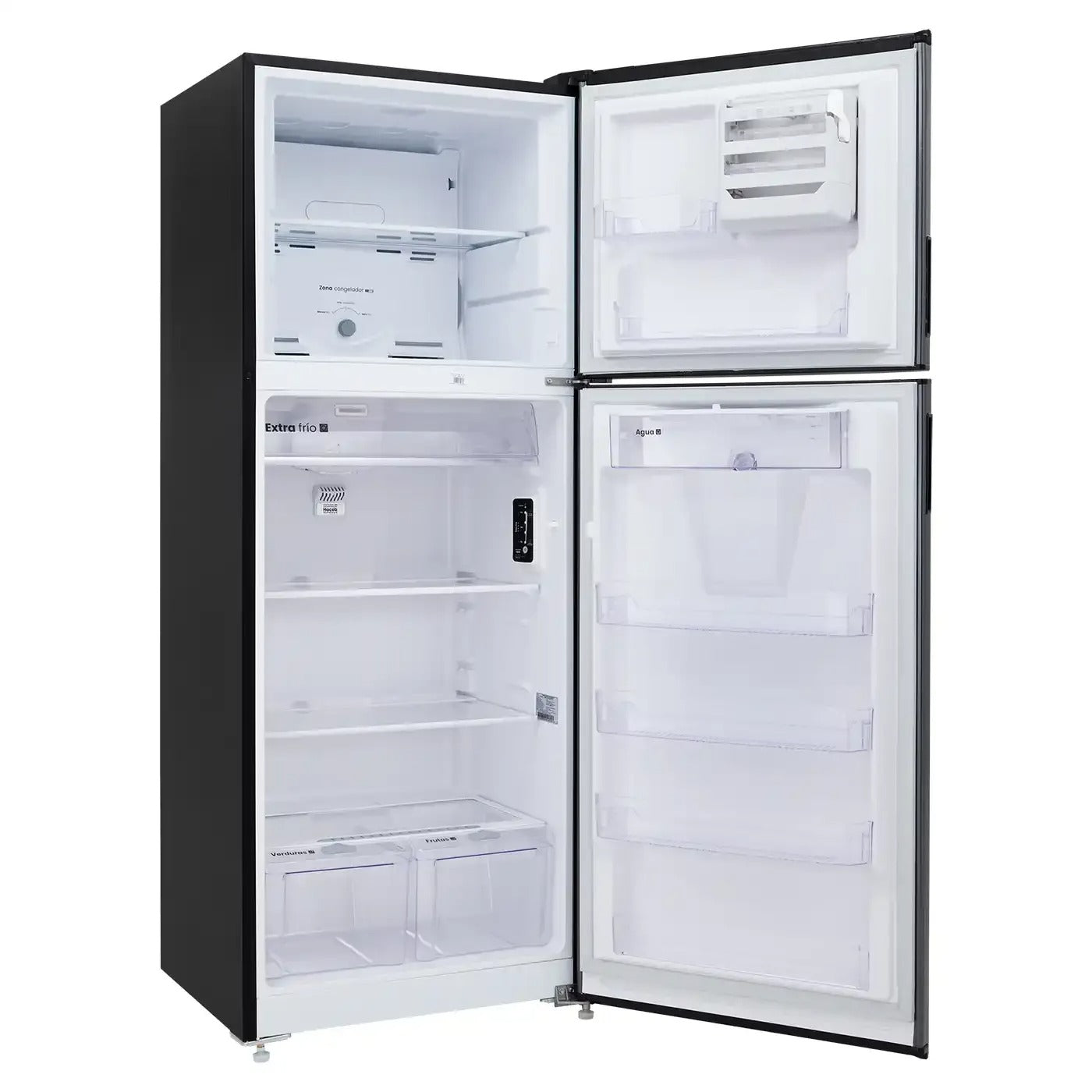 Nevera HACEB No frost Congelador Superior 428 litros N448 Manija Integrada Dispensador de Agua Gris Titanio