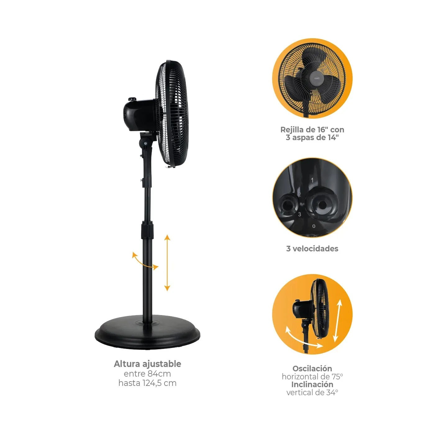 Ventilador de piso KALLEY 14 Pulgadas K-V3N negro