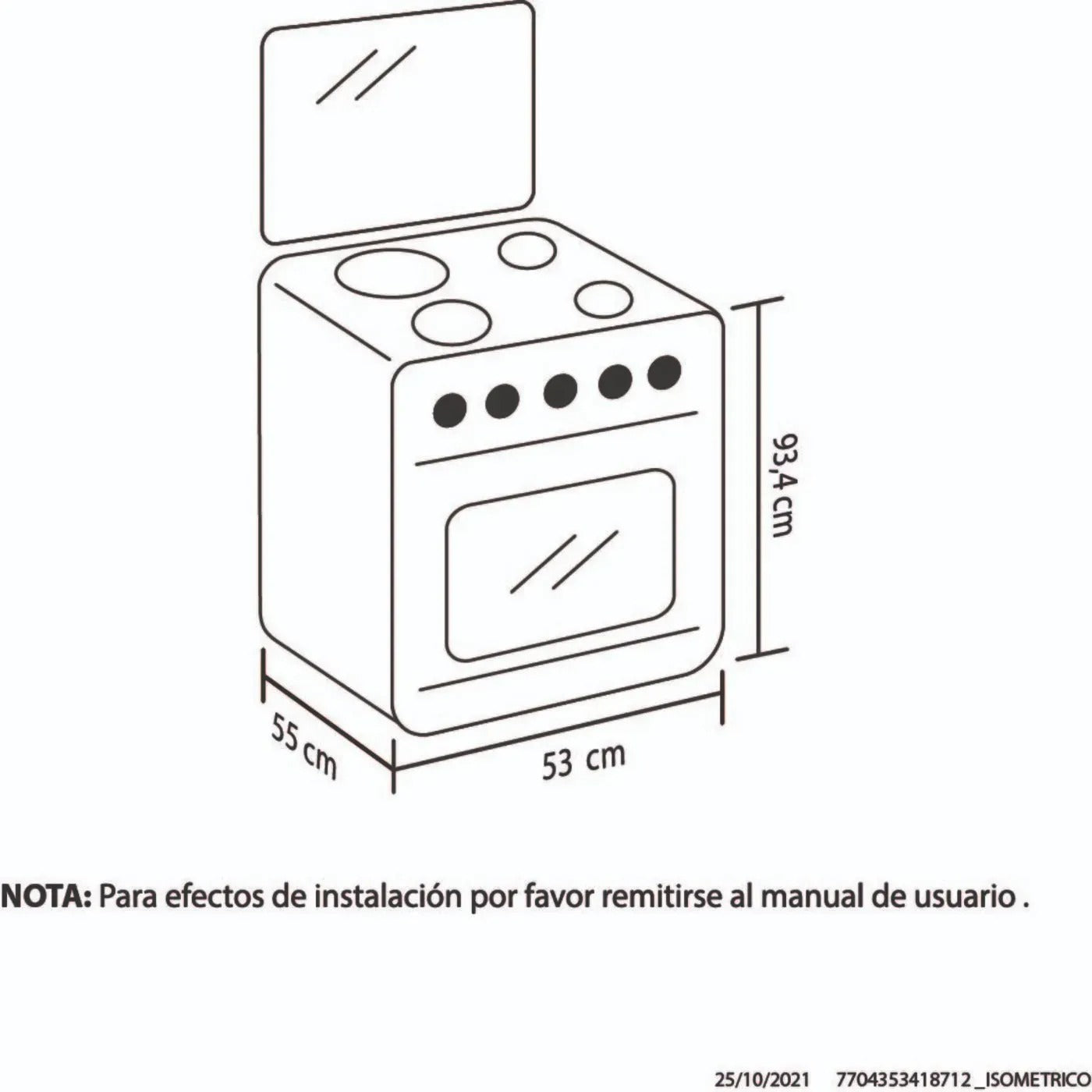 Estufa de Piso HACEB 4 Puestos Con Horno Gas Natural Romero Reflex 50-Vidrio Negro
