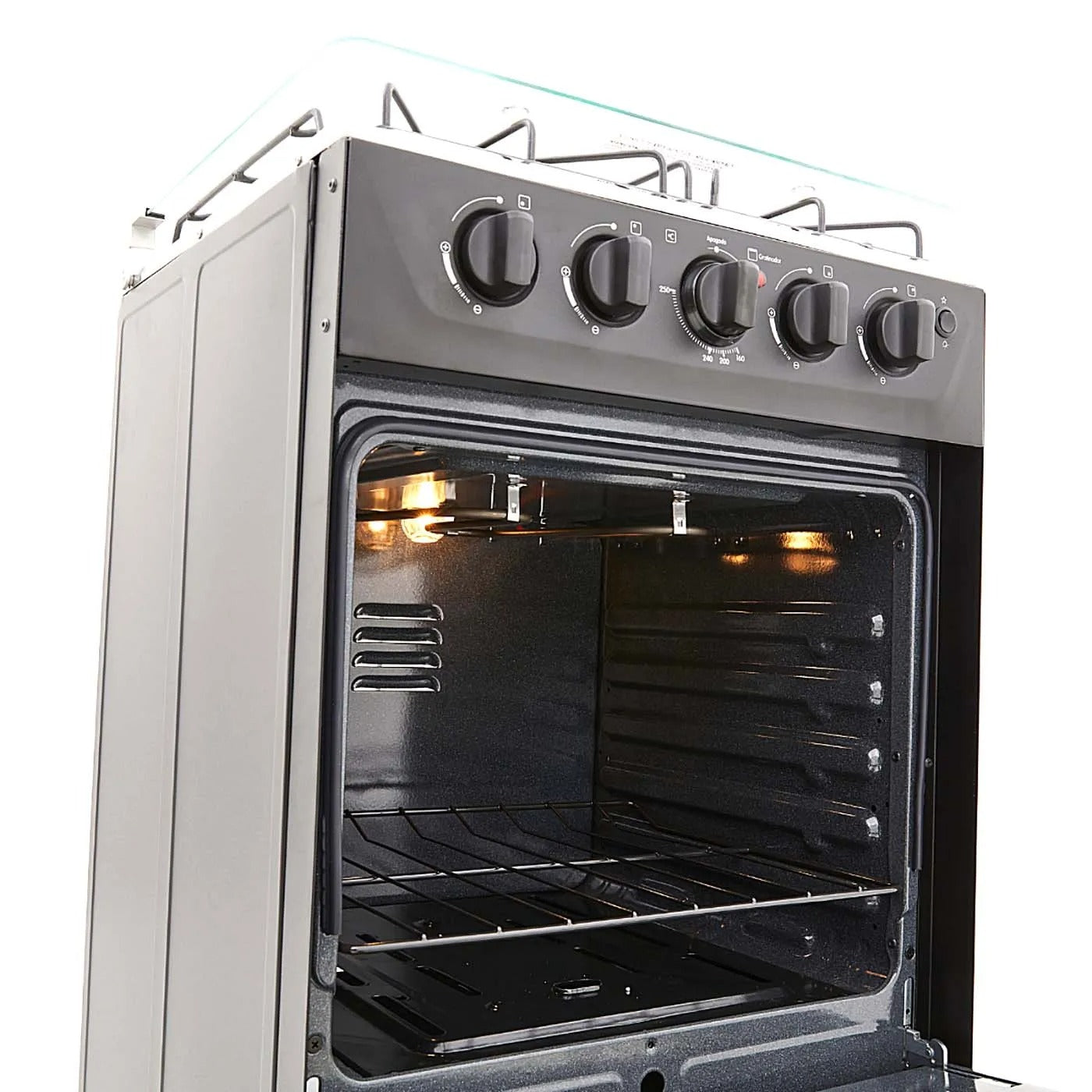 Estufa de Piso HACEB 4 Puestos Con Horno Gas Natural Romero Reflex 50-Vidrio Negro
