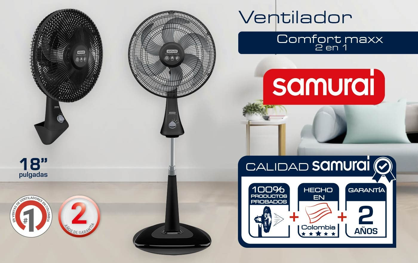 Ventilador SAMURAI Comfort Maxx 2 en1 Negro