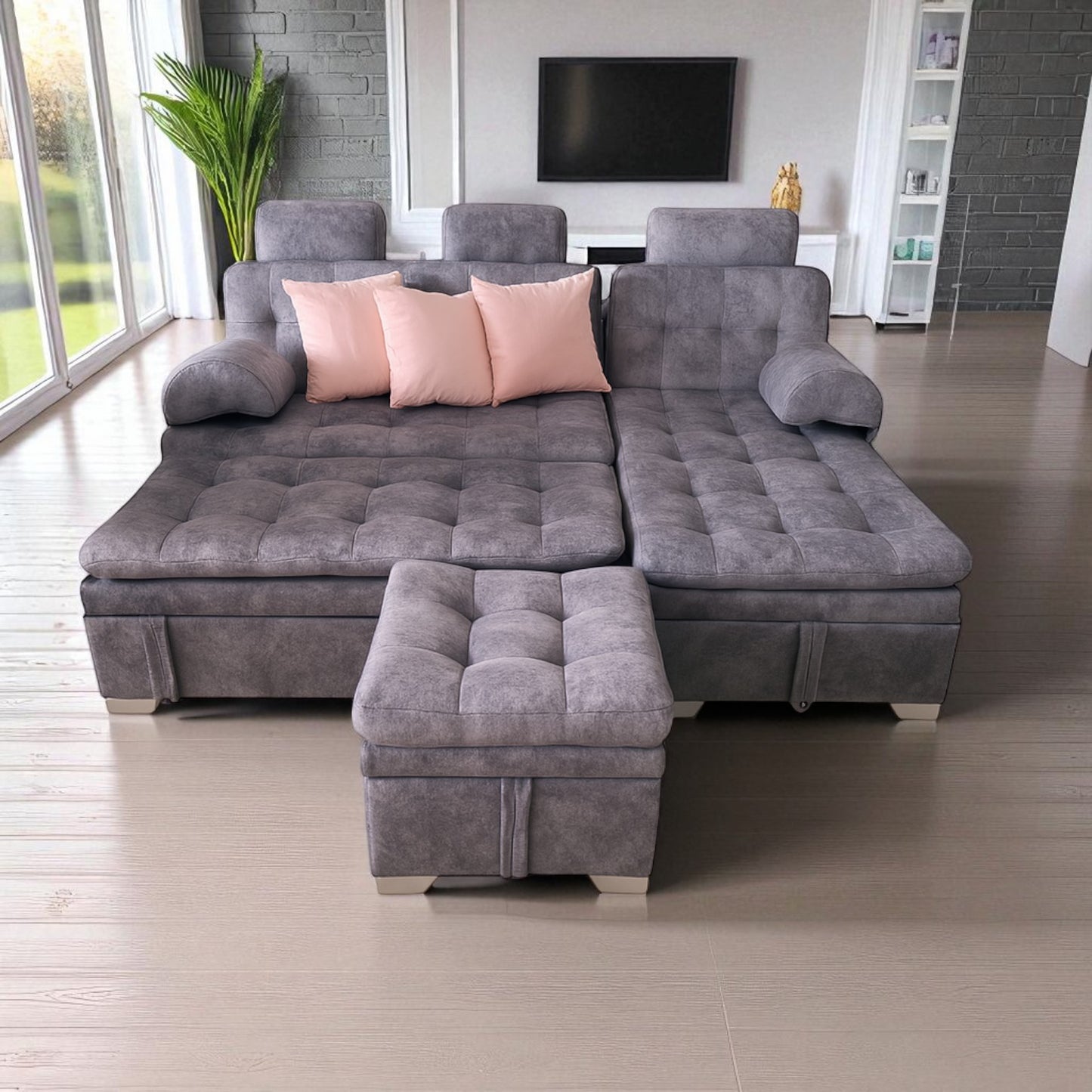 Sala con Sofa Cama en L Acolchado