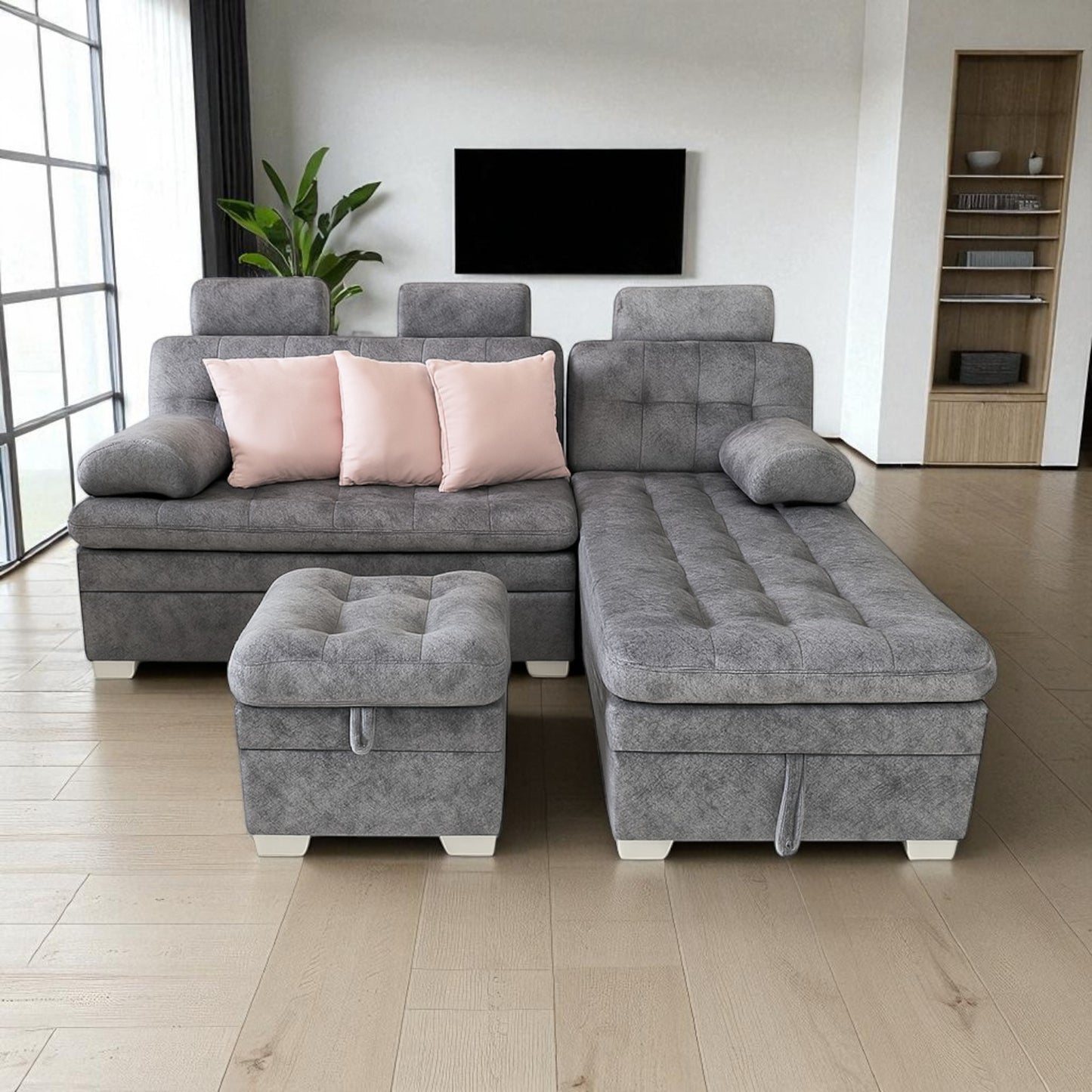 Sala con Sofa Cama en L Acolchado