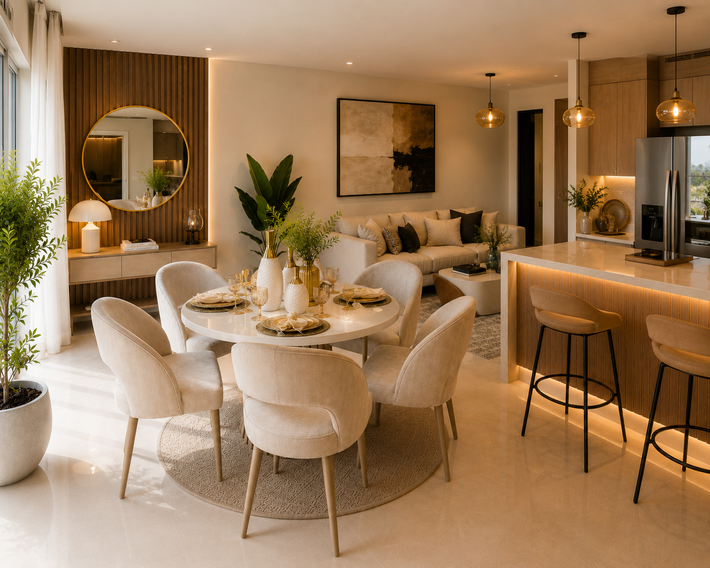 Comedor Nórdico Media Luna (4 Puestos) | Sofisticación, Resistencia y Diseño Exclusivo
