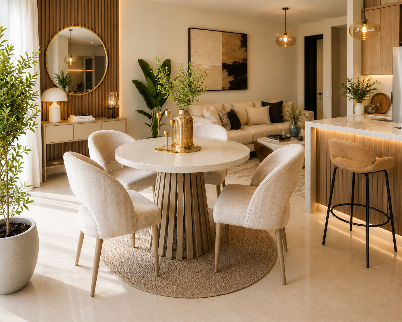 Comedor Nórdico Media Luna (4 Puestos) | Sofisticación, Resistencia y Diseño Exclusivo