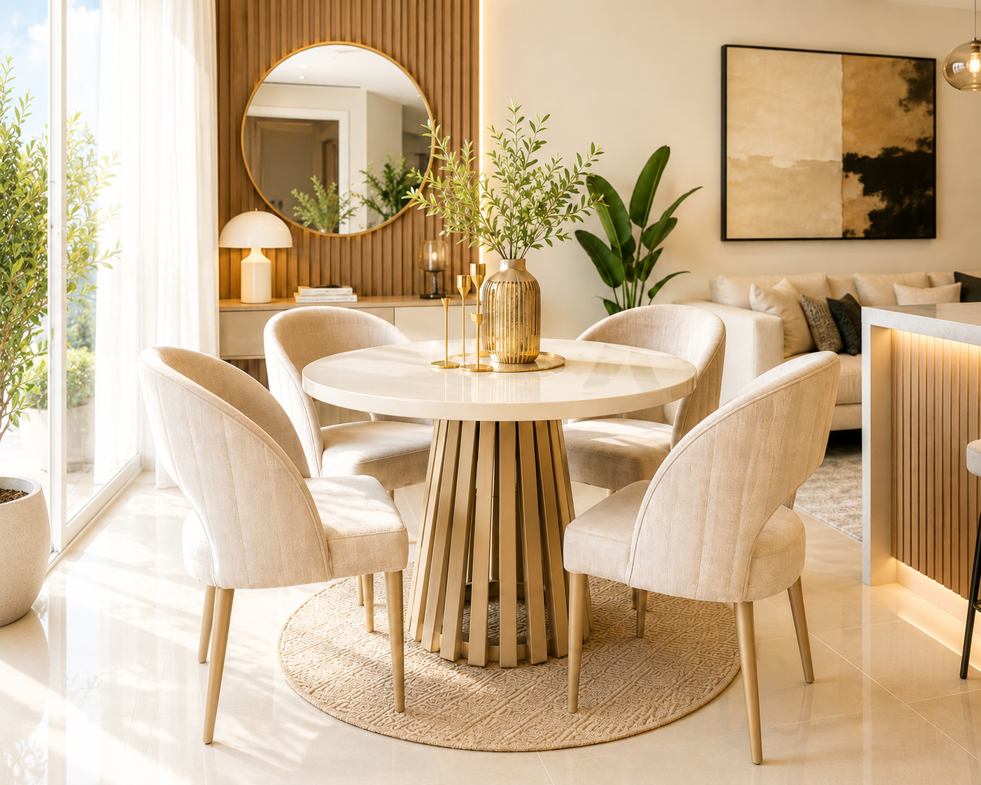 Comedor Nórdico Media Luna (4 Puestos) | Sofisticación, Resistencia y Diseño Exclusivo