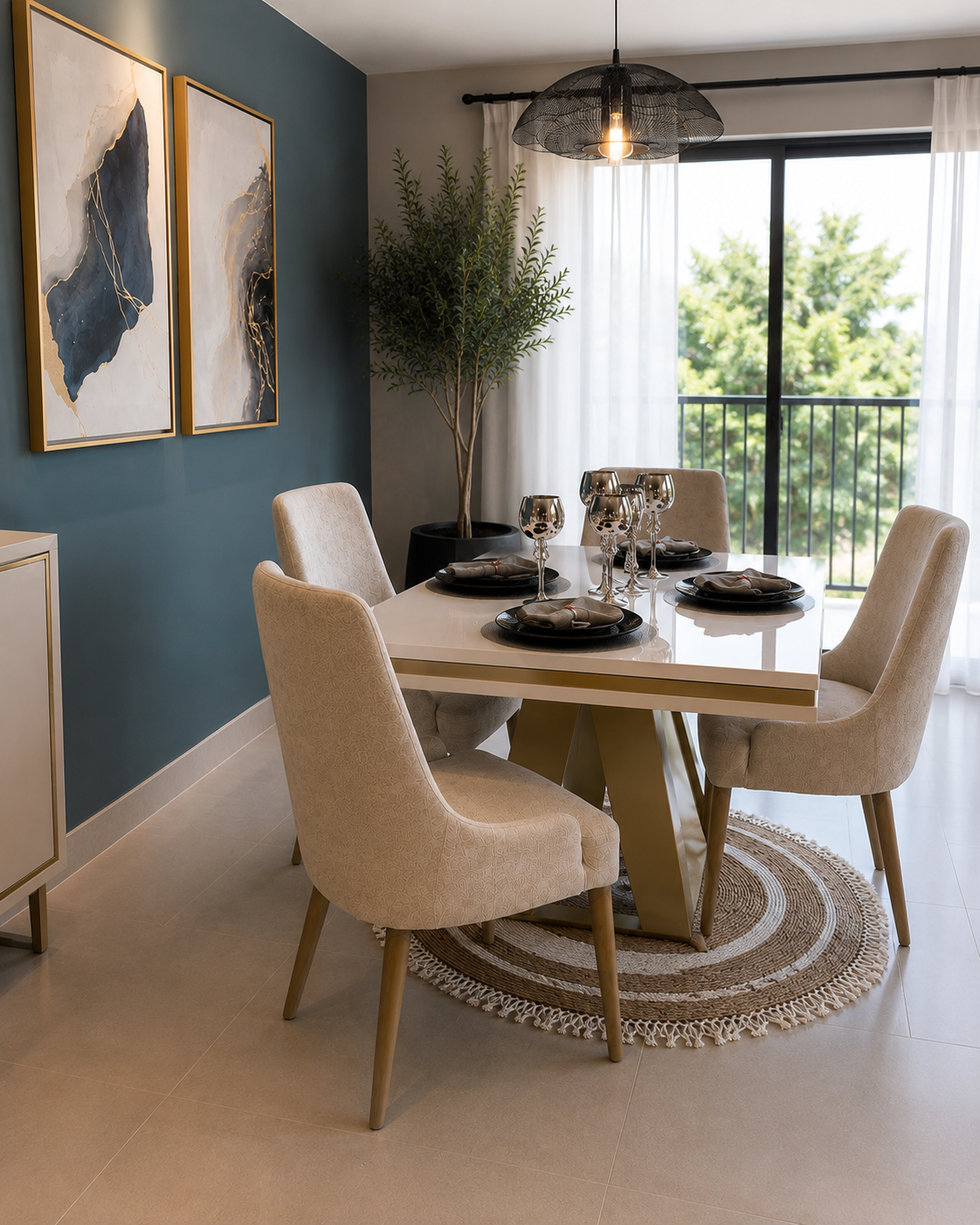 Comedor Luxury Nórdico (4 Puestos) | Elegancia Geométrica