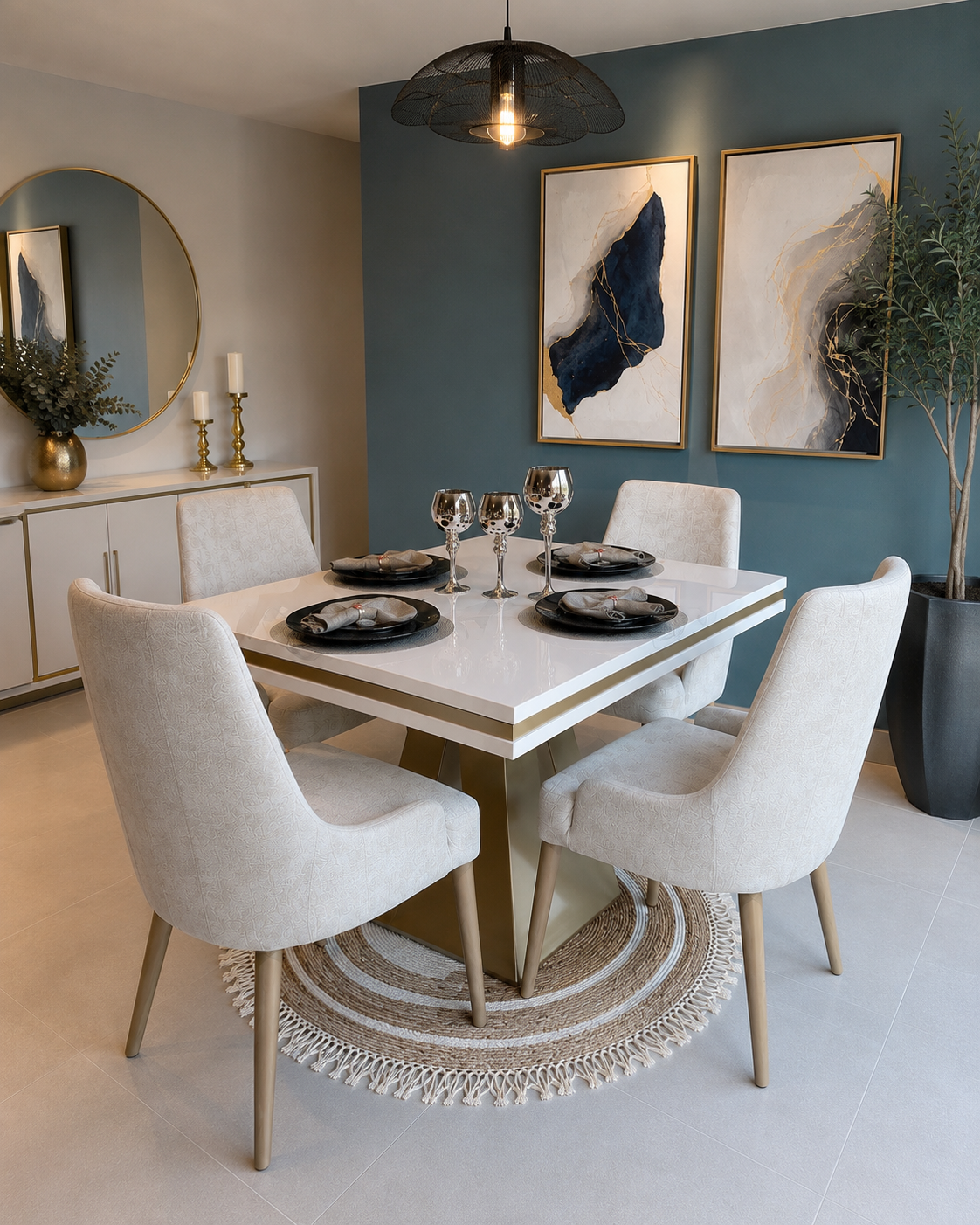 Comedor Luxury Nórdico (4 Puestos) | Elegancia Geométrica