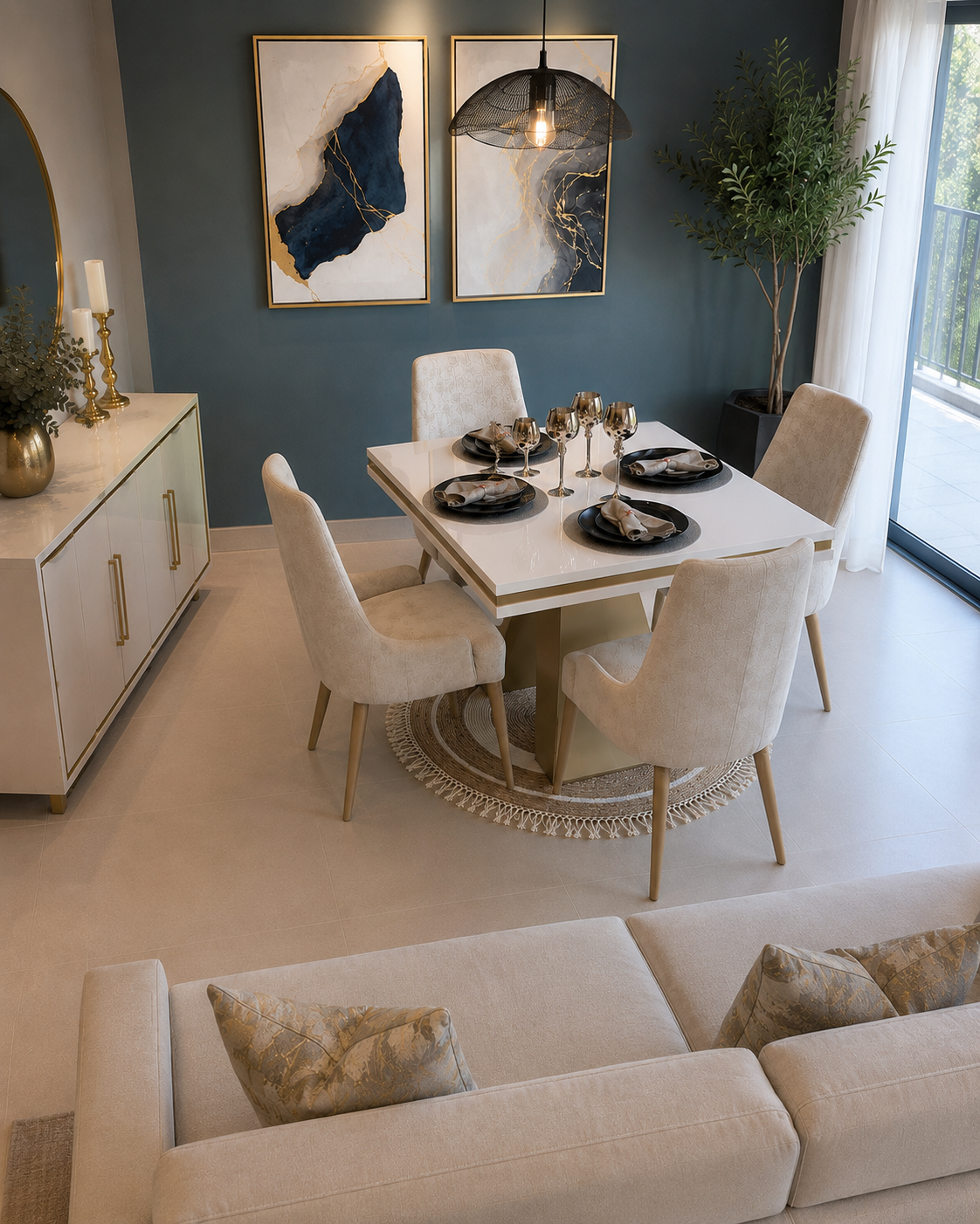 Comedor Luxury Nórdico (4 Puestos) | Elegancia Geométrica