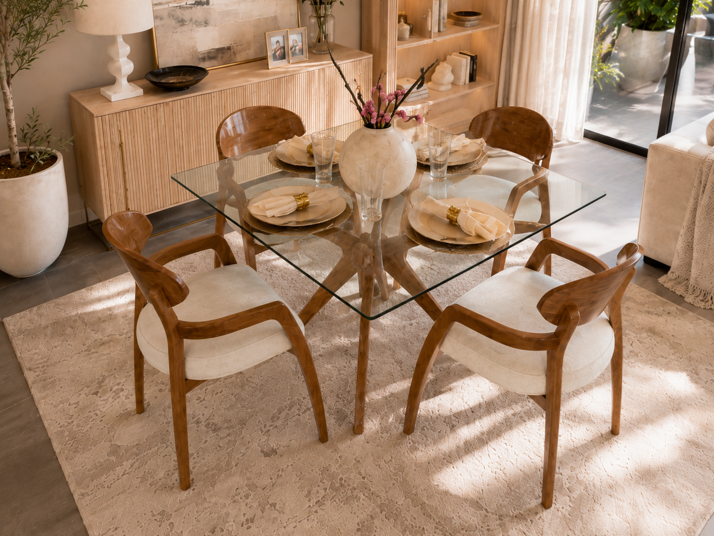 Comedor Óvalo en Flor Morado (4 Puestos)