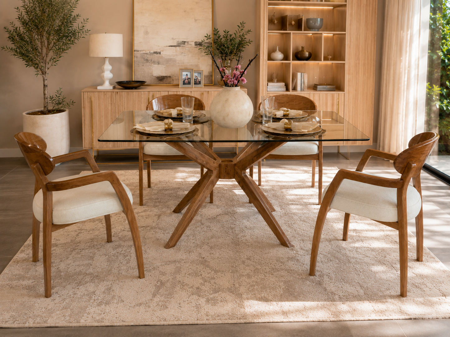 Comedor Óvalo en Flor Morado (4 Puestos)