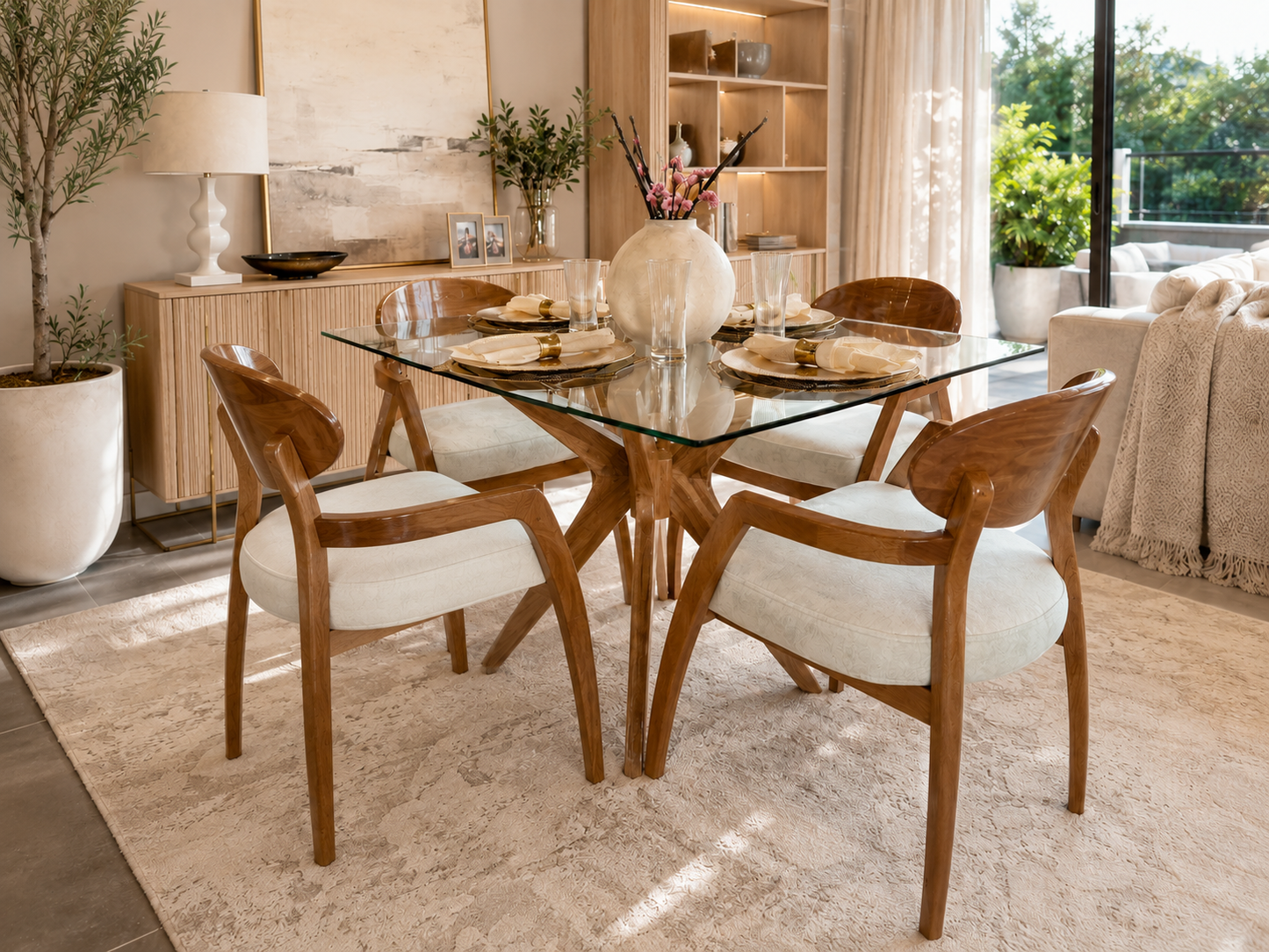 Comedor Óvalo en Flor Morado (4 Puestos)