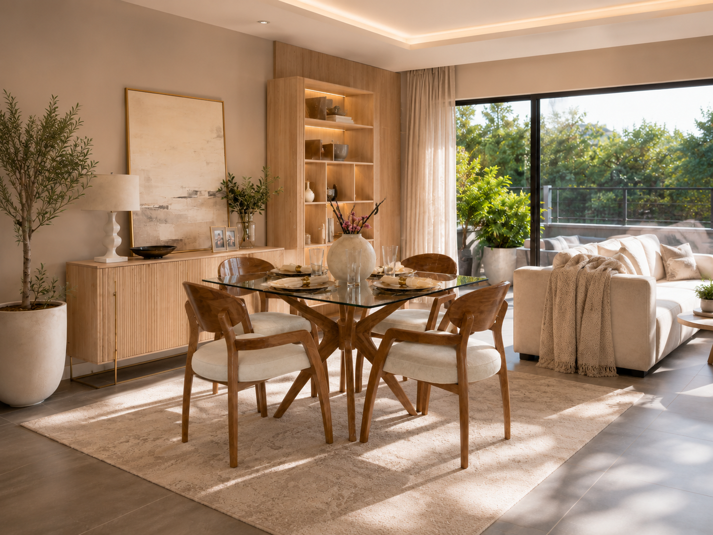 Comedor Óvalo en Flor Morado (4 Puestos)