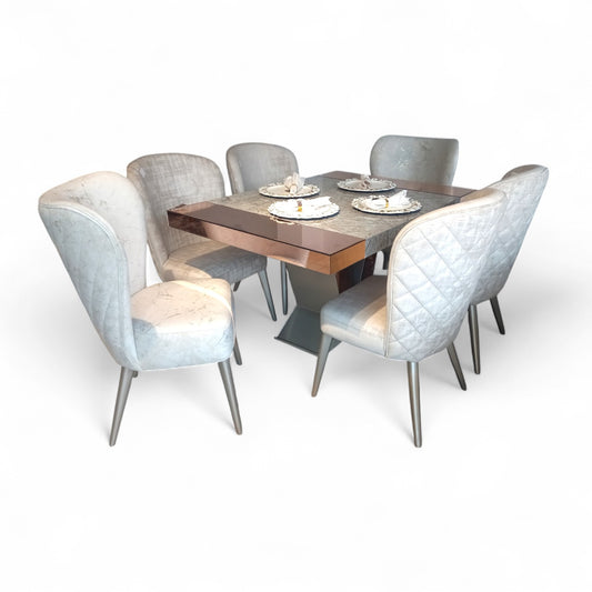 Comedor Bochelli con Mesa de Lujo en Espejo – Estilo Nórdico y Elegancia Premium