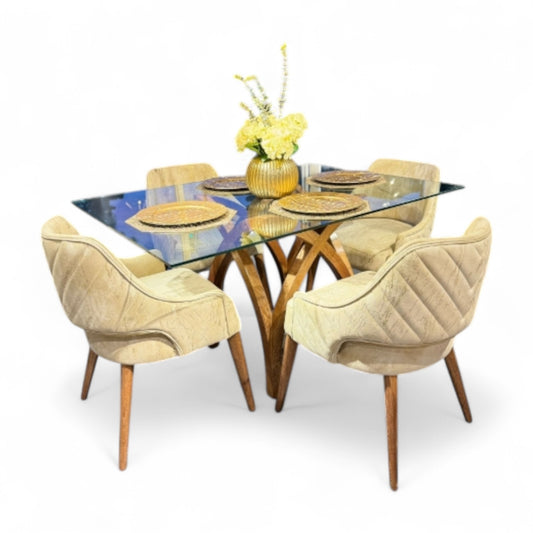 Comedor Luxor con Mesa Estrella – Sofisticación Nórdica y Diseño Escultural