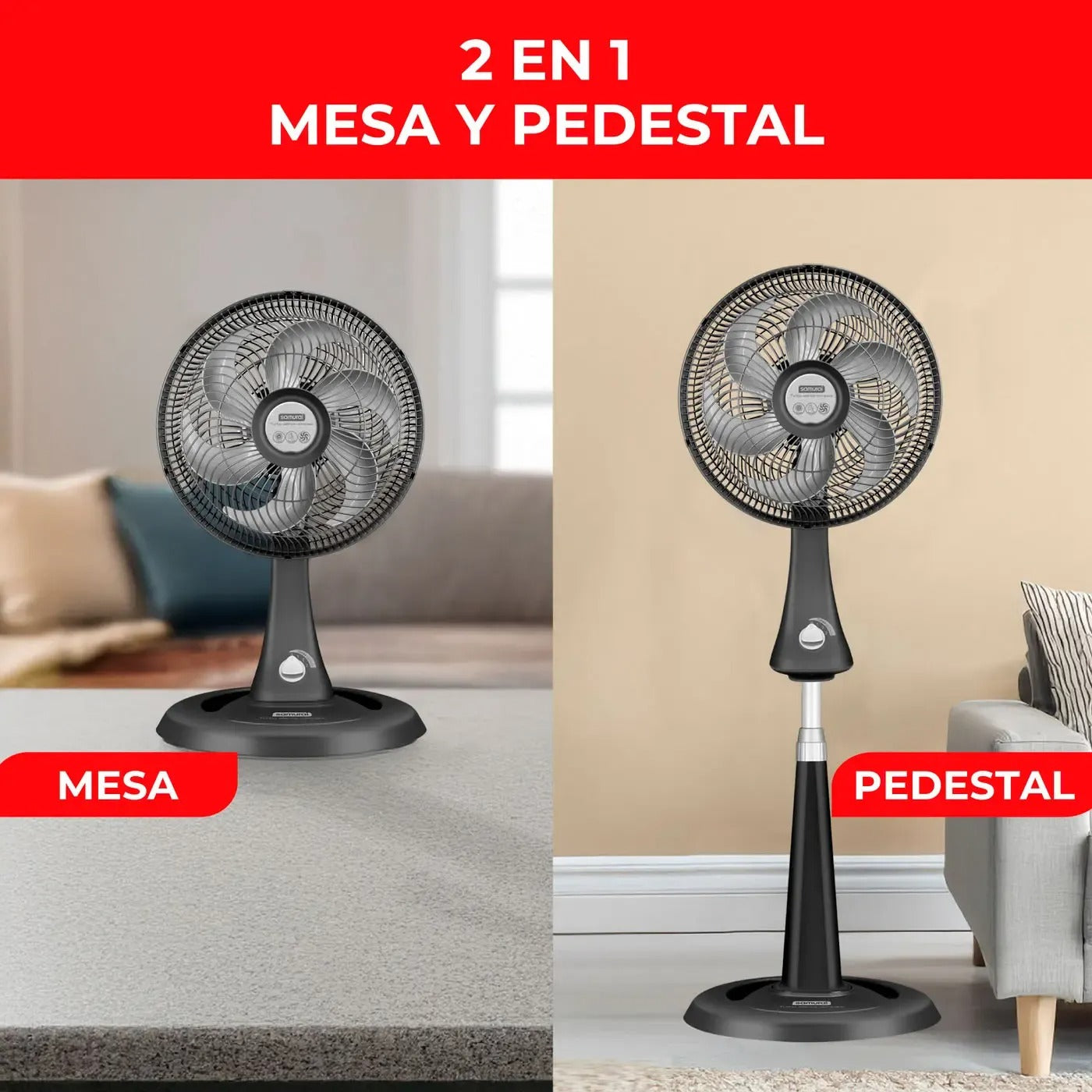 Ventilador SAMURAI Turbo Silence Compact 2 en 1 Negro